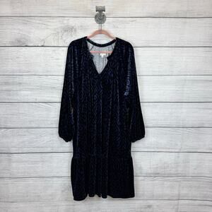 Destination 365 Plus Size Blue & Black Velvet Printed V-Neck Dress Size 3X